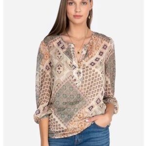 Johnny Was Jade Samahil Metallic Peasant Top In Multi New Size Medium